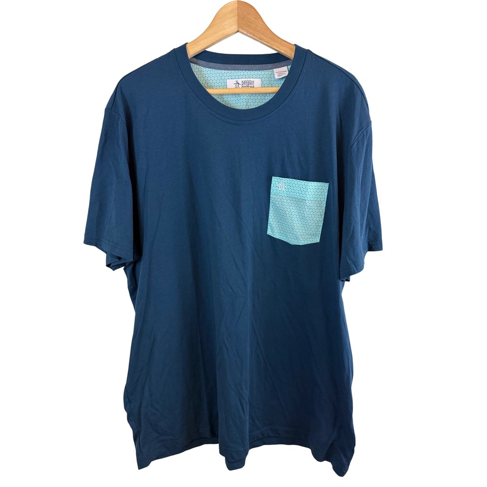 Original Penguin Pocket T-Shirt Men XXL Blue Geometric Print Accents
